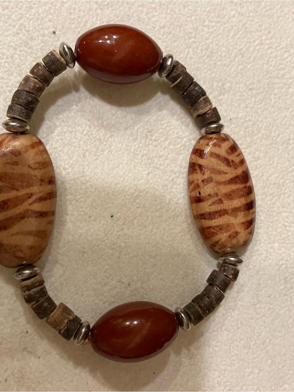 Beaded Brown and Tan Stretch Bracelet